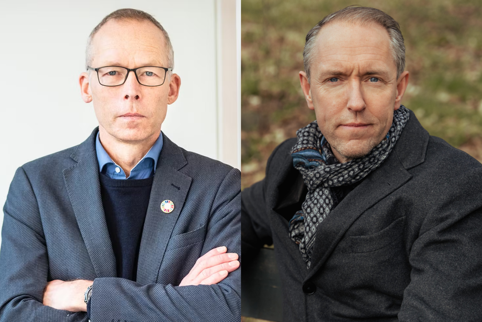 Johan Rockström and Mattias Klum in a split portrait image ahead of their joint appearance at Society Expo 2026 in Skellefteå.